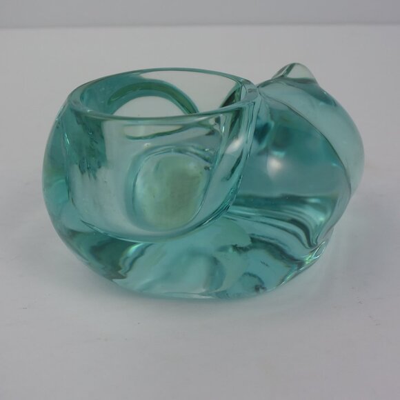 Indiana Glass Teal Aqua Glass Cat Candle Holder - Picture 2 of 7